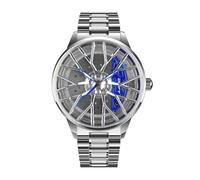 DriftElement Motorsport Montre à jante pour homme - Montre de sport pour homme au design 3D des rayons étoilés M8 en acier inoxydable - Montre de designer personnalisée avec verre minéral (argenté
