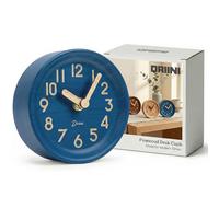 Driini Horloge de Bureau analogique en Bois, 10,9 cm Horloge décorative en Bois de pin silencieuse, Facile à Lire, avec Corps, Aiguilles et Couvercle de Batterie en Bois, pour Table, cheminée, Bleu