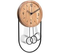 Driini Horloge Murale décorative avec Pendule (lumière) - Bois Moderne - Chiffres Noirs 3D - Cadre en métal - Petites horloges murales Uniques pour la décoration du Salon ou de la Salle de Bain -