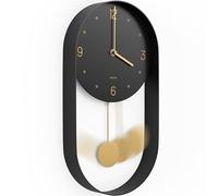 Driini Horloge Murale Moderne à Pendule - Cadre décoratif et Unique en métal, Cadran de 20,3 cm - Contemporaine et Minimaliste, Fonctionnement Silencieux sur Piles - Comprend Un Pendule Noir et doré
