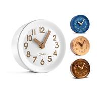 Driini Wooden Analog Desktop Clock - 4.3 in. Decorative Pinewood, No-Tick Design - Easy to Read Silent Sweep Mantle Clock - Quiet Tabletop Clocks with Wood Body, Hands, & Battery Cover; White