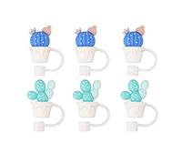 DriKou 6 pièces capuchon de couverture de paille dessin animé mignon réutilisable Silicone Toppers conseils de boisson couvercles bouchons (UNE)