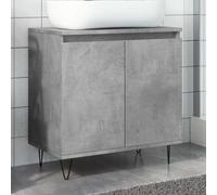 Drillkyn Armoire de salle de bain gris béton 58 x 33 x 60 cm avec pieds en fer, 1 compartiment, 2 portes, espace de rangement pour salle de bain, convient comme meuble sous lavabo, WC d'invités