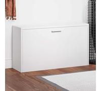 Drillkyn Banc à chaussures, blanc brillant, 80 x 24 x 45 cm, en bois avec aluminium, armoire à chaussures pour couloir et entrée, banc avec espace de rangement pour 5 à 6 paires de chaussures