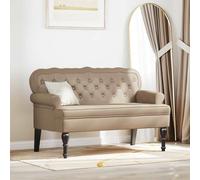 Drillkyn Banc Chesterfield Cappuccino en cuir synthétique 119,5 x 64,5 x 75 cm pour salon, chambre à coucher, couloir, banc d'extérieur avec piqûre à boutons et siège rembourré