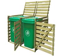 Drillkyn Boîte à poubelles en pin imprégné vert pour 2 poubelles de 240 l, résistante aux intempéries et à la pourriture, avec 2 couvercles à charnière et portes avant, idéale pour jardin, terrasse et