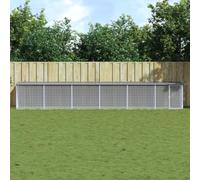 Drillkyn Cage à poulailler avec toit en acier galvanisé gris clair 603 x 98 x 90 cm avec 5 cages d'extension pour enclos de petits animaux avec porte et protection, convient comme clapier pour lapin