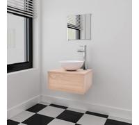 Drillkyn Ensemble de meubles de salle de bain 3 pièces beige avec lavabo, miroir et lavabo, compact pour salle de bain, avec vis de vidange pop-up, accessoires de montage, design moderne, espace de