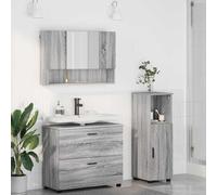 Drillkyn Ensemble de meubles de salle de bain en contreplaqué Sonoma gris et métal avec lavabo, armoire miroir et armoire haute, espace de rangement et tiroir pour salle de bain, WC d'invités, douche