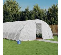 Drillkyn Serre de 80 m² avec cadre en acier, couverture PE blanche, 16 x 5 x 2,3 m, avec porte et 4 ouvertures de fenêtre, pour culture, légumes et hivernage
