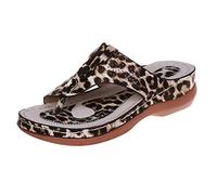 DRIMEE Femme Tongs Compensées Sandales en Cuir à Talon Été Chaussures de Plage Confortable Léger Plateforme Flip Flop Plage Piscine Flip Flop Douche Antidérapante,Leopard Print,US6/EU37