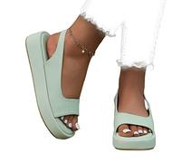 DRIMEE Sandale élégantes Femme Plateforme Sandales Chaussures Été Confortable à Plateforme Hauts Sandales Compensees Femme Espadrilles Compensées Casual Talons Romaines,Vert,US8/EU40