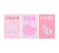 Drimiler Lot de 3 affiches amusantes sur toile de plage de Preppy - Décoration murale minimaliste sur le thème de l'océan - Décoration murale tendance rétro rose pour salle de bain - 40,6 x 61 cm