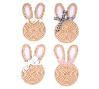 Drink Coasters - Easter Bunny Woven Mat | Spring Coaster Coffee Table Decor | 4 Pieces Heat Resistant for Home Bedroom Living Room Apartment Office Party Holiday Water Cup Mug Farmhouse Kitchen