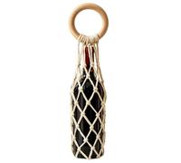 Drink Holder Pouch, Cotton Rope Wine Bag, Portable Carrier | Cotton Rope Drink Holder Pouch Featuring A Wood Ring Handle And Elastic Design Measuring 12x12x50cm, Weighing 120g In Red