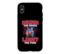 Drink The Booze Light The Fuse American Flag 4th of July Coque pour iPhone X/XS