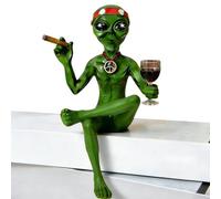 Drinking Alien Figurines, Novelty Desktop Sculpture, 5.9 Inches Resin Ornament with Solid Build, Weather Resistant Painted , Quirky Figurine with Sci Fi Style Alien Decor for Balcony and Yard