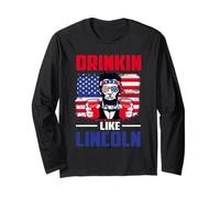 Drinking Like Lincoln Merica Flag Patriotic 4th of July Manche Longue