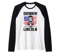 Drinking Like Lincoln Merica Flag Patriotic 4th of July Manche Raglan