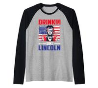 Drinking Like Lincoln Merica Flag Patriotic 4th of July Manche Raglan
