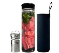 drinmoaer Bouteille d'eau en verre avec infuseur à thé et couvercle en acier inoxydable noir 652 g