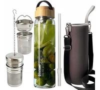 drinmoaer Bouteille d'eau en verre borosilicate de 1000 ml avec couvercle en bambou et manchon de voyage en néoprène pour thé en vrac, Bouteille Infuseur à Thé(original)