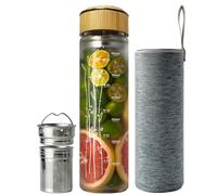 drinmoaer Bouteille d'eau en verre de 650 ml avec infuseur et couvercle en bambou et poignée en acier inoxydable - Bouteille infuseur à thé