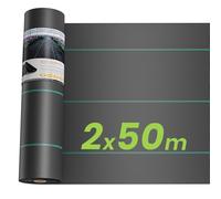 Dripex 100㎡ Toile de Paillage, Tissu de Lutte Contre Les Mauvaises Herbes, Membrane de Jardin en Fibres de Polypropylène Tissées Anti-UV 90g/㎡, Geotextile, Tissu Perméable à l'eau, Noir (2m x 50m)