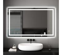 Dripex 100x60cm Miroir Mural avec 30 Watt Éclairage, Miroir Salle de Bain d'Anti-Buée, Miroir Lumineux à Économie d'Énergie, Lumière Blanc Froid 6400K + Interrupteur Tactile