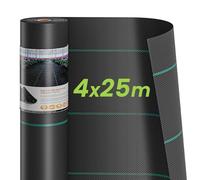 Dripex 4m x 25m Toile de Paillage, Tissu de Lutte Contre Les Mauvaises Herbes, Membrane de Jardin en Fibres de Polypropylène Tissées Anti-UV 90g/㎡, Geotextile, Tissu Perméable à l'eau, Noir