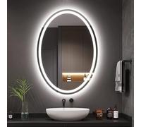 Dripex 60x80cm Miroir Salle de Bain avec Éclairage, Miroir Mural Ovale LED, Dimmable à 3 Couleurs de Lumière, Miroir de Maquillage Réglable avec Éclairage, Anti-Buée (Dimmable + 3 Couleurs)