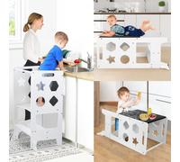 Dripex aide-cuisine, tabouret marchepied réglable en hauteur avec rail de sécurité et chevalet double face, chaise d'apprentissage tabouret marchepied pour enfants, blanc en forme d'étoile