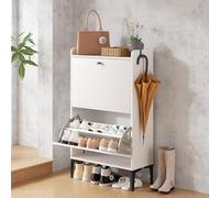 Dripex Armoire à chaussures blanche avec 2 tiroirs à rabat, étagère à chaussures étroite avec pieds en métal, compartiments réglables pour l'entrée, le couloir, le salon, 60 x 15 x 100 cm