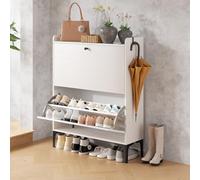 Dripex Armoire à chaussures étroite avec 2 tiroirs à rabat, étagère à chaussures étroite avec pieds en métal pour l'entrée, le couloir, le salon ou la véranda, 80 x 15 x 100 cm