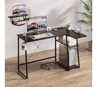 Dripex Bureau avec étagère en forme de L - Bureau d'angle avec prise USB et prise - Bureau d'ordinateur avec support d'écran - Table de jeu avec espace de rangement pour bureau, maison, bureau - Noir