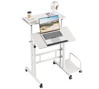 Dripex Bureau Debout réglable en Hauteur 60 x 60 cm avec 4 roulettes, pour Ordinateur Portable, Plateau inclinable, pour la Maison, Le Bureau, Blanc