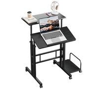 Dripex Bureau Debout réglable en Hauteur 60 x 60 cm avec 4 roulettes - Table pour Ordinateur Portable - Inclinable - pour la Maison et Le Bureau - Noir