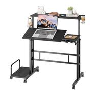 Dripex Bureau debout réglable en hauteur avec roulettes - Bureau debout mobile avec plateau inclinable - 80 x 60 cm - Pour ordinateur portable et bureau - Noir