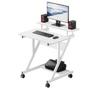 Dripex Bureau d'ordinateur Stable en Forme de Z avec roulettes, Mobile avec Étagères pour Petit Espace,Table d'Ordinateur pour Bureau et Domicile, 70x60x79CM-Blanc