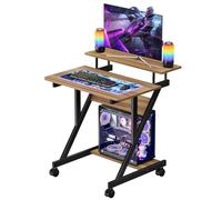 Dripex Bureau d'ordinateur Stable en Forme de Z avec roulettes, Mobile avec Étagères pour Petit Espace,Table d'Ordinateur pour et Domicile,Table d’Étude 70x60x79CM-Chêne Clair