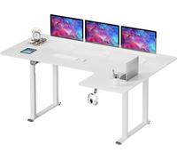 Dripex Bureau électrique 180x110cm, bureau d'angle en L réglable en hauteur avec double moteur, standing desk à 4 pieds, planche à épisser blanche