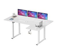 Dripex Bureau électrique, réglable en hauteur 180 x 110 cm, en forme de L, avec double moteur, d'angle, debout, avec 4 pieds pour une super stabilité, planche d'épissure, blanc