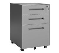 Dripex Caisson Bureau 3 Tiroirs, Caisson de Bureau Métal avec roulettes et Serrure pour Rangement de Documents et Dossier Suspendu pour Travail, Bureau à Domicile, 45 x 39 x 60 cm - Gris