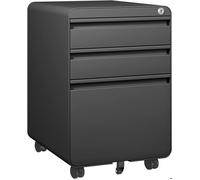Dripex Caisson de Bureau à Roulette - 3 Tiroirs Dossier - Armoire de Rangement de Dossier 40x45x60cm Noir