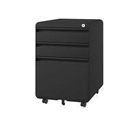 Dripex Caisson de Bureau à Roulette 3 Tiroirs, Meuble Dossier Suspendu, Caisson Métal Verrouillable 40 x 45 x 60 cm - Noir Mate