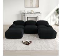 DRIPEX Canapé 3 places d'angle modulable - en Velours côtelé - avec 3 oreillers et 2 pouf - 298x178x75cm - Noir