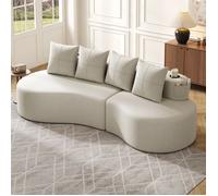 DRIPEX Canapé compressé en lin avec 4 coussins,Canapé d'angle 3/4 places moderne incurvé avec porte-gobelets et poche latérale,Beige