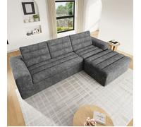 DRIPEX Canapé d'angle 4 places modulaire en L,design sans cadre,canapé nuage en tissu Chenille,pouf mobile,253×161×89,Gris