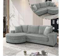 DRIPEX Canapé d'angle en L 4 places 256,5x133,5x89 cm,Canapé en velours côtelé avec pouf ovale,2 coussins et pieds inclus,Gris