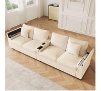 DRIPEX Canapé moderne 4 places en velours côtelé avec recharge USB-C,accoudoir central rabattable,canapé pour bureau,maison, Beige